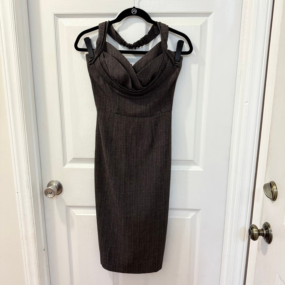 Stop Staring Alicia Estrada Brown Pencil Wiggle Dress Retro Pin-up Rockabilly  S - Picture 2 of 13